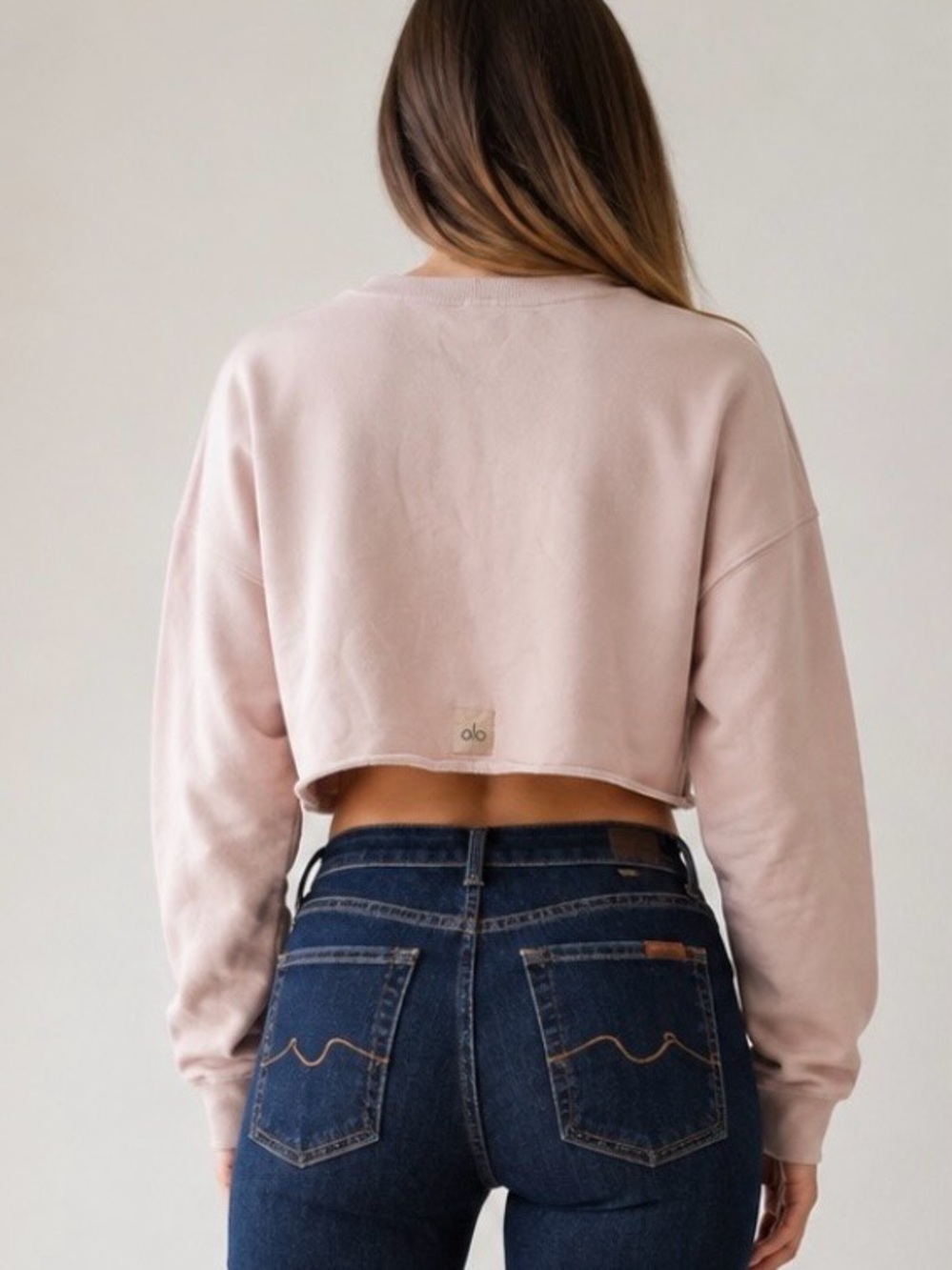 Alo Yoga Blush Pink Cropped Raw Hem Sweatshirt XL